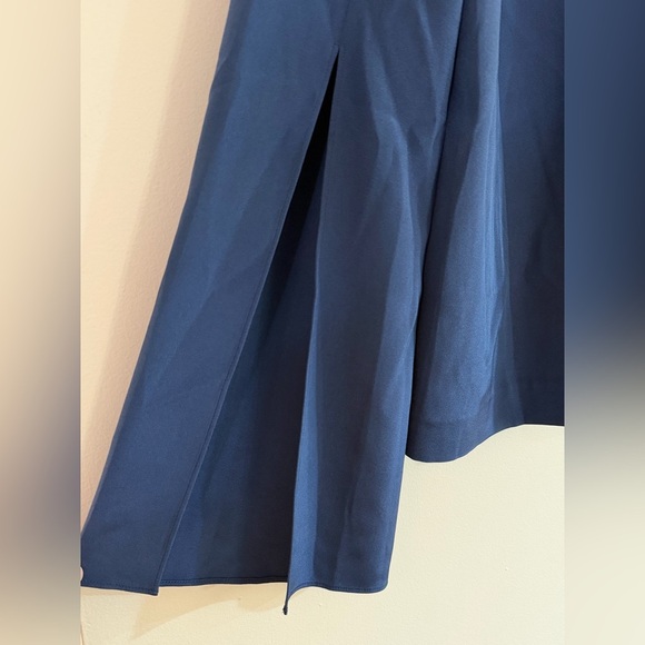 NWT St. John Women's Large Blue Silk Blouse Black Tie Slit Sleeve Cocktail Party - Picture 4 of 11